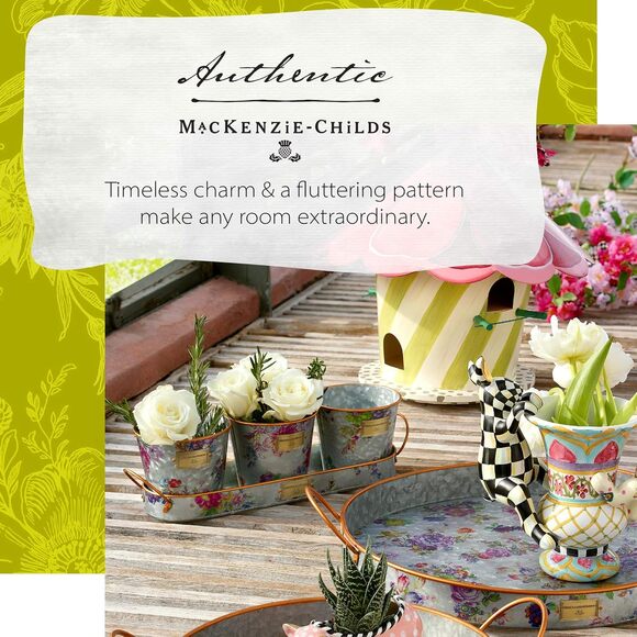 Mackenzie Childs Always Flowers Galvanized Metal Herb Pots Set of 3 NEW - Picture 2 of 6